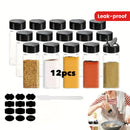 Juego de 12 frascos de especias de plástico cuadrados con tapas de ala de gaviota negras, incluye 1 bolígrafo de papel y 12 etiquetas, contenedores rectangulares a prueba de fugas, reutilizables, lavables a mano para la organización de especias de cocina