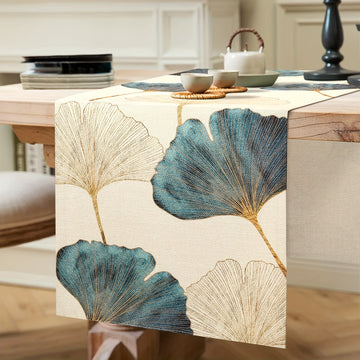 1 Pieza, Mantel Para Mesa Duradero, Con Diseño De Hojas De Ginkgo Doradas Azules Y Verdes, Mantel Rectangular, Decoración Rústica De Mesa De Granja, Para Decoración De Mesas De Tocador, Aparatos Domésticos