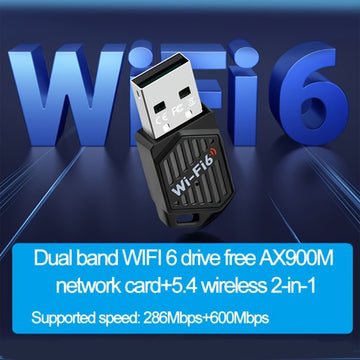 Adaptador de Red Inalámbrica AX900 WiFi 6 - Banda Dual 2.4/5GHz, Velocidades Rápidas de 900Mbps, Plug & Play, Sin Necesidad de Controladores, Compatible con Windows 7/8/10/11, Actualización USB-Powered WiFi 6 para PC, Portátiles, Smartphones y Tabletas -