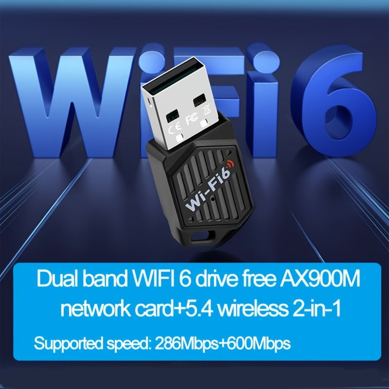 Adaptador de Red Inalámbrica AX900 WiFi 6 - Banda Dual 2.4/5GHz, Velocidades Rápidas de 900Mbps, Plug & Play, Sin Necesidad de Controladores, Compatible con Windows 7/8/10/11, Actualización USB-Powered WiFi 6 para PC, Portátiles, Smartphones y Tabletas -