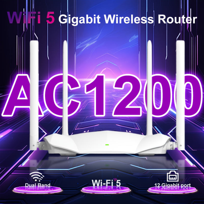 Ruta AC1200 de doble banda Gigabit WIFI 5, con una velocidad de transmisión de 1167Mbps, rica en rendimiento y alta integración, soporta la última tecnología WiFi 802.11ac, utiliza tecnología de multiplexado de señal inalámbrica MIMO, cumple plenamente c