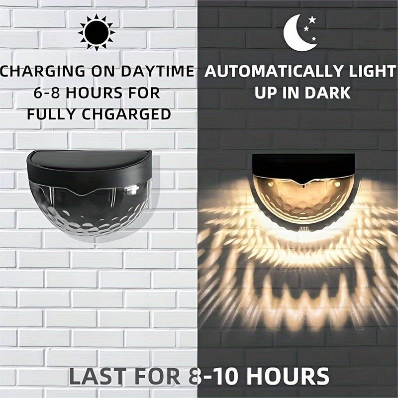 Juego de 4 luces solares para pared, luces LED exteriores para iluminación, material ABS, energía solar con batería de níquel, voltaje de operación ≤36V, para jardín, patio, balcón y escalones