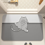 Alfombra Absorbente de Secado Rápido con Animales de Dibujos Animados Encantadores - Antideslizante, Sin Olor, Tierra de Diatomeas, Perfecta para Entradas de Baño y Cocina, Diseño de Conejo y Gato Lindo, Poliéster Suave