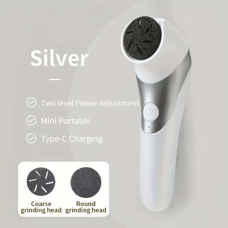 Exfoliador eléctrico de pies recargable USB con cabezales dobles, portátil - Ideal para pulir piel gruesa y cuidar piel seca, fácil de usar con cabezales reemplazables para eliminar callos, kit práctico de cuidado para pies, un regalo perfecto