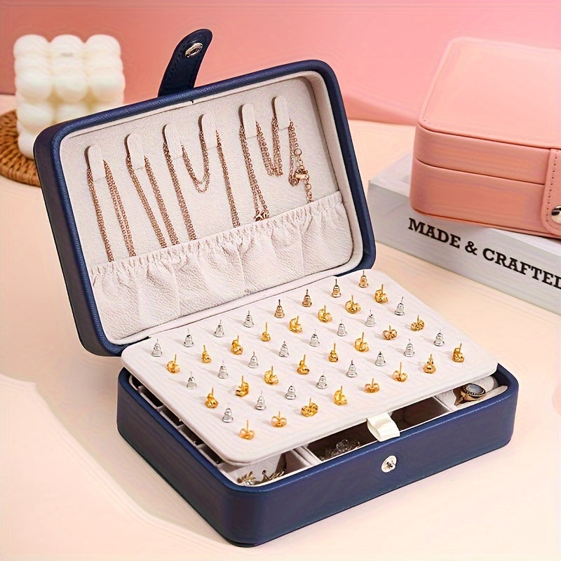 Exquisita Caja de Joyería de Cuero Sintético de Doble Capa - Amplio Almacenamiento Portátil para Aretes, Anillos, Collares, Pulseras y Accesorios - Regalo Ideal para Mujeres, Viajes y Organización del Hogar