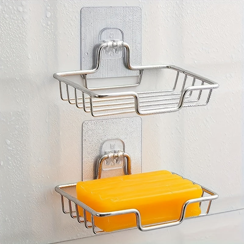 Jabonera de acero inoxidable para pared, sin taladro, repisa de baño negra, organizador de jabón, sencillo y práctico