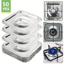 50 unidades de cubiertas de quemadores de estufa de gas desechables de alta resistencia - Protectores cuadrados de papel de aluminio para mantener aceite, grasa y fugas de comida alejados de las cocinas, protectores de la parte superior de la estufa