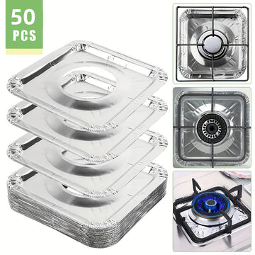 50 unidades de cubiertas de quemadores de estufa de gas desechables de alta resistencia - Protectores cuadrados de papel de aluminio para mantener aceite, grasa y fugas de comida alejados de las cocinas, protectores de la parte superior de la estufa