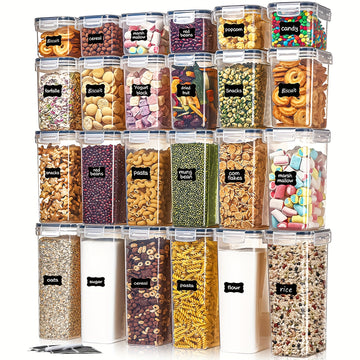 Juego de 24 contenedores herméticos para alimentos, libres de BPA, con tapa, organizadores de despensa, aptos para lavavajillas, incluye etiquetas y marcador, ideal para cereales, arroz, té, frutos secos, suministros de cocina