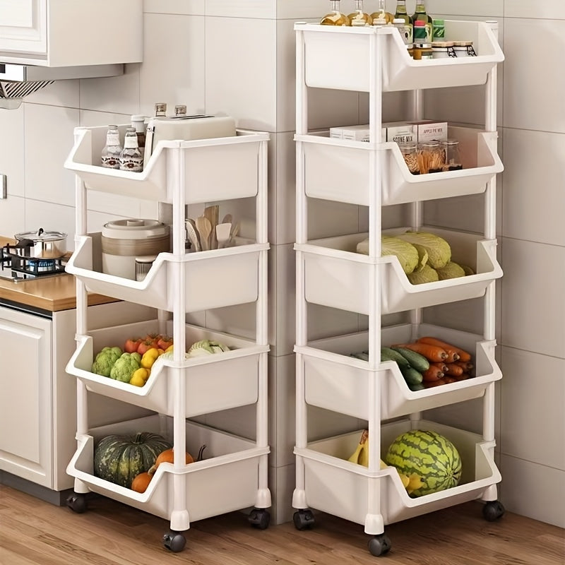 Carrito de Almacenamiento Rodante de 5 Niveles con Ruedas - Organizador Multifuncional de Plástico Duradero para Cocina, Sala de Estar y Hogar - Fácil Montaje, Sin Necesidad de Energía, Ideal para Aperitivos, Libros y Productos Frescos, Carro de Cocina