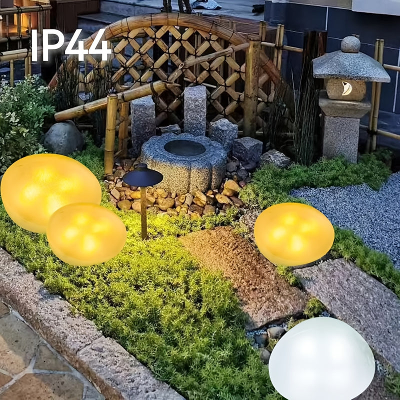 Luz de césped de piedra artificial solar - Iluminación de jardín al aire libre con energía solar, brillo amarillo cálido, montaje semienterrado para caminos, caravanas y decoración de jardín, luces de jardín solares, iluminación de caminos, efecto de pie