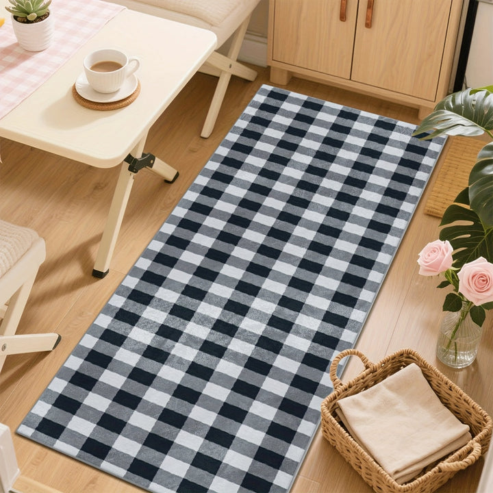 2D Plano, Estampado de Larga Lámina con Patrón de Cuadros Negros y Blancos, Alfombra Decorativa de Estilo Clásico, Ideal para Picnic, Camper, Balcony Patio, Entrada, Habitación de Lavandería, Pasillo, Dormitorio, Cocina, Decoración de Habitaciones y Suel