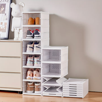 Caja transparente para zapatos de 1 a 3/6 niveles, apilable, plegable, a prueba de polvo, con múltiples opciones de almacenamiento
