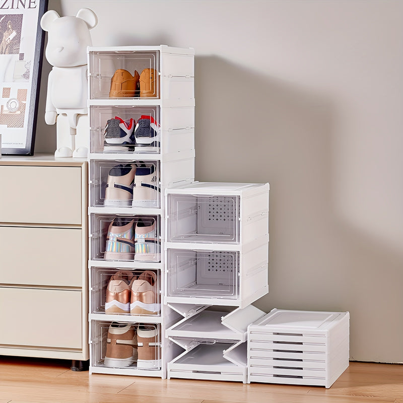 Caja transparente para zapatos de 1 a 3/6 niveles, apilable, plegable, a prueba de polvo, con múltiples opciones de almacenamiento