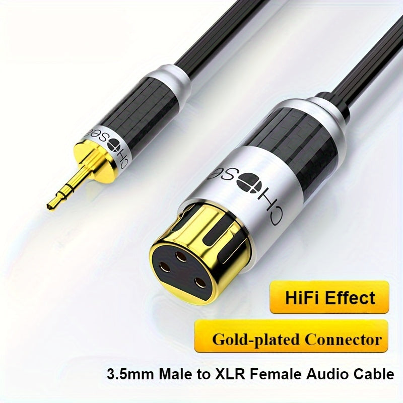 1pc CHOSEAL Cobre monocristalino de 3.5mm a conector hembra XLR Cable de audio, Macho a hembra, Calidad de sonido HiFi, Conectores bañados en oro, Forma redonda, Compatible con Ethernet CAT6A para computadoras, amplificadores, altavoces