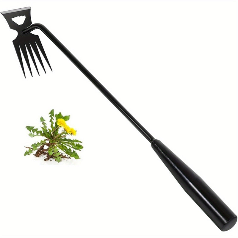 Herramienta manual para eliminar malezas de 5 dientes con mango ergonómico - Herramienta de jardinería de acero al carbono duradera para extraer malezas de manera eficiente, no necesita electricidad, negro, herramienta para extraer malezas, jardinería ma