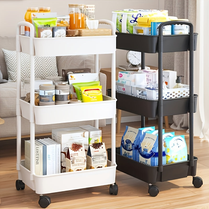 Carro de almacenamiento de varios niveles - Plástico duradero, fácil de mover, perfecto para cocina, baño, dormitorio - Blanco, almacena 25 productos para el hogar
