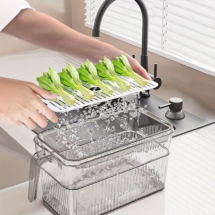 Juego de 3 piezas: 1 tapa + 1 caja + 1 contenedor de refrigerador de gran capacidad con función de temporizador, registra el tiempo de inserción para evitar caducidad y desperdicio, ideal para almacenar verduras, frutas y bebidas en la cocina