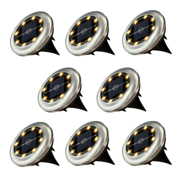8 luces solares para jardín, iluminación LED para caminos, garajes, patios y jardines traseros, batería de níquel, montaje semi-inclinado, acabado pulido, control fácil con botón, diseño desmontable, iluminación cálida, cuerpo duradero de acrílico, espac