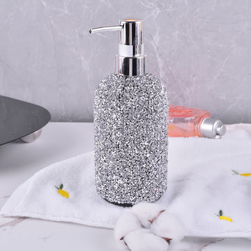 Dispensador de Jabón de 500ml con Incrustaciones de Diamantes - Tipo de Presión, Botella Recargable para Champú, Gel de Ducha y Loción - Accesorio Elegante para el Baño