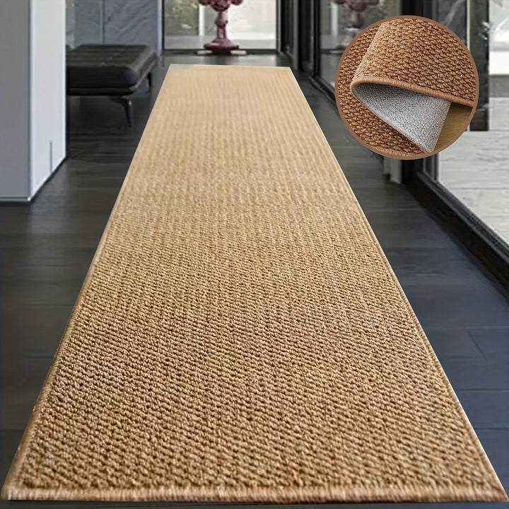 1pc Alfombra Extra Larga para Pasillo - Textura de Jute 100% Poliéster, Duradera y Lavable a Máquina, Gran Alfombra Rectangular para Sala, Cocina, Dormitorio o Entrada - Marrón, Apariencia de Fibra Natural, Tela Resistente al Desgaste, Alfombra Texturiza