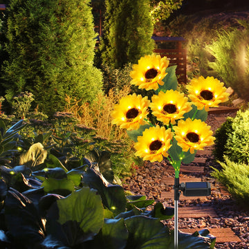 Luces solares decorativas de girasol para exteriores, 6 luces de girasol con poste luminoso, luces solares automáticas para jardín, encendido/apagado automático, regalo ideal para mamá y amigos, decoración para jardín y césped