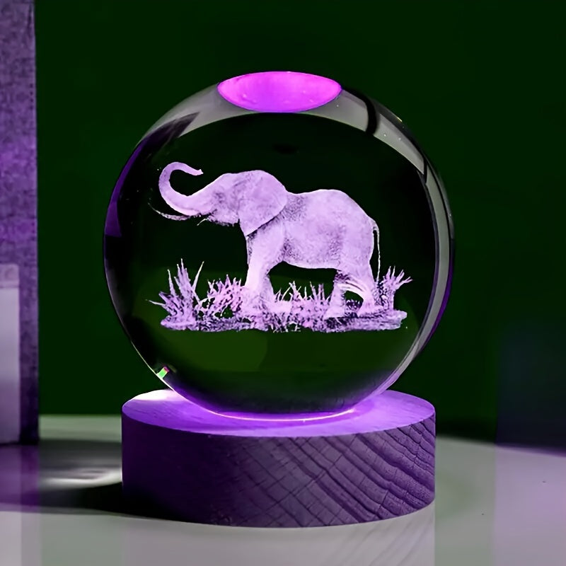 Esfera de cristal con elefante en 3D tallada por láser y base de madera para luz nocturna, regalo de cumpleaños para novia, padres y amigos, Navidad, Día de San Valentín, recuerdo festivo, decoración del hogar