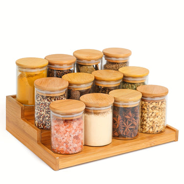 1 Juego de 4 frascos de vidrio para almacenamiento, fabricados con material transparente de alto borosilicato, con tapas de bambú selladas para almacenamiento de alimentos, contenedores de alimentos transparentes portátiles para té, granos de café, azúca