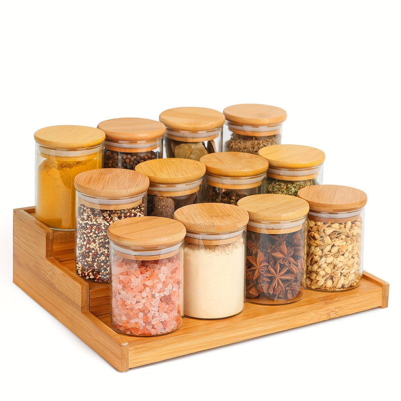 1 Juego de 4 frascos de vidrio para almacenamiento, fabricados con material transparente de alto borosilicato, con tapas de bambú selladas para almacenamiento de alimentos, contenedores de alimentos transparentes portátiles para té, granos de café, azúca