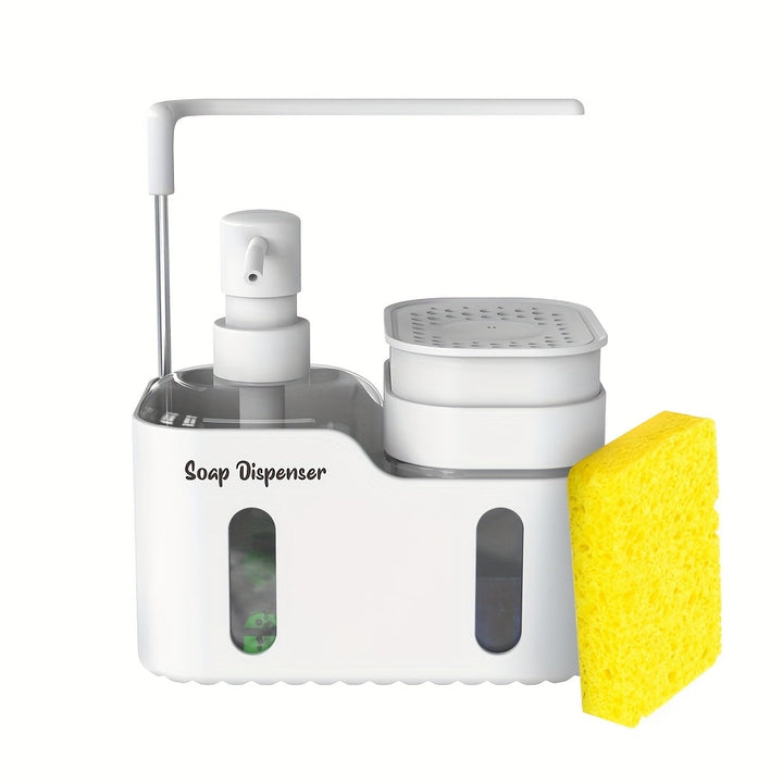 Juego de Dispensador de Jabón para Manos y Lavavajillas, Organizador 4 en 1 con Portaesponja y Portapaneles para Encimera de Cocina, Utiles Prácticos para la Cocina