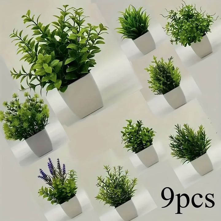 9 Piezas, Plantas Artificiales En Macetas, Pequeñas Macetas De Plástico Blanco Para Decoración, Plantas Verdes Falsas Para El Hogar, La Oficina, El Baño, La Estantería Y La Decoración Interior Del Escritorio, Decoración De Primavera Y Verano