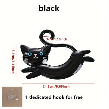 Soporte de toalla de gato de dibujos animados lindo, sin taladro para baño, barra colgante, gancho de almacenamiento de toalla, gancho decorativo de plástico