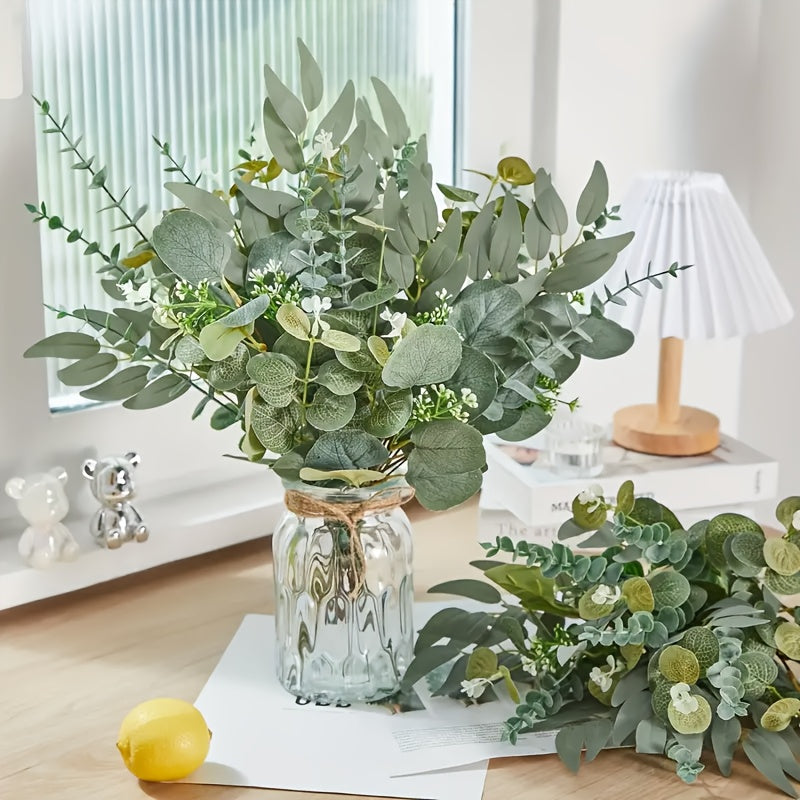 100 Piezas de Hojas Artificiales de Eucalipto Mixtas, 4 Tipos de Ramas de Eucalipto Plateado, Tallos Falsos para Arreglos Florales DIY, Decoración del Hogar Interior y Exterior