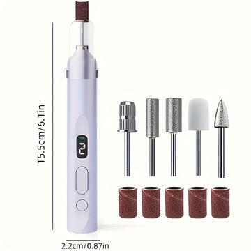FEIYBA Taladro eléctrico profesional para uñas con broca y cinta de lijado, juego de lima para manicura y pedicura, herramienta de pulido para uñas en casa o salón