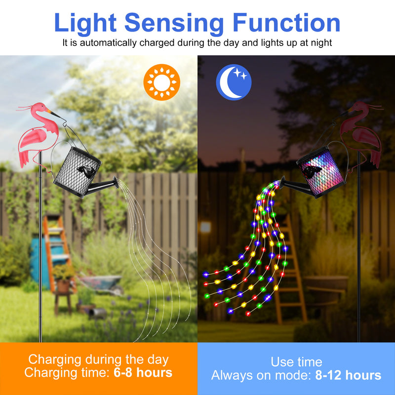 1pc Regadera LED con Energía Solar, Lámpara de Metal Hueco con Alambre de Cobre, Luces Colgantes Parpadeantes para Jardín, Césped y Pasillo, Decoración de Paisaje Festivo, Iluminación Exterior, Adorno Navideño y Halloween