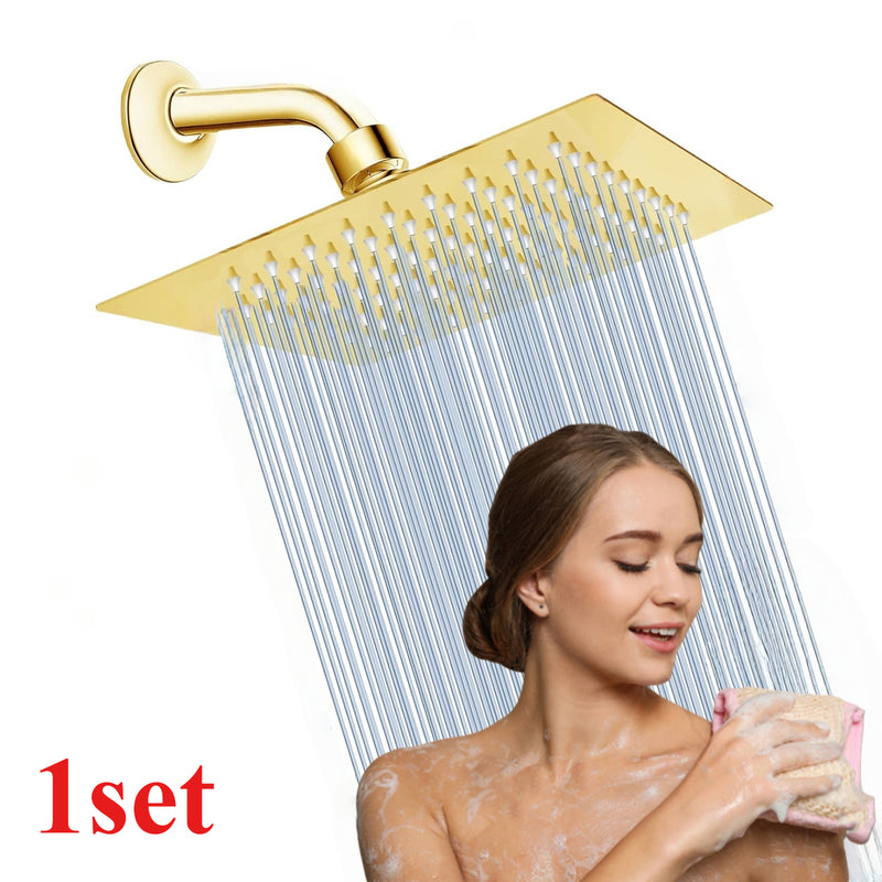 1 juego de cabeza de ducha de lluvia elegante y lujosa con brazo de extensión, cabeza de ducha de alta presión de acero inoxidable de calidad, experiencia de ducha relajante incluso con flujo y presión de agua bajos, combinación dorada de lujo (cabeza de