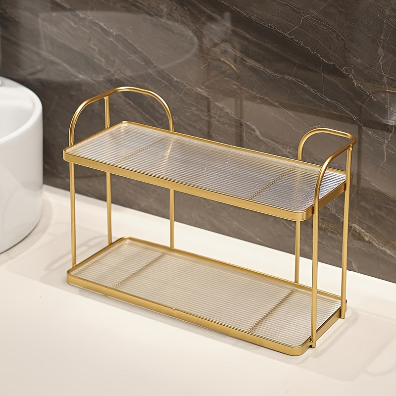 Organizador de Baño de Doble Capa - Estante de Almacenamiento de Cosméticos de Hierro y Acrílico a Prueba de Óxido para Tocador, Soporte Multifuncional para Gel de Ducha, Decoración y Accesorios de Baño