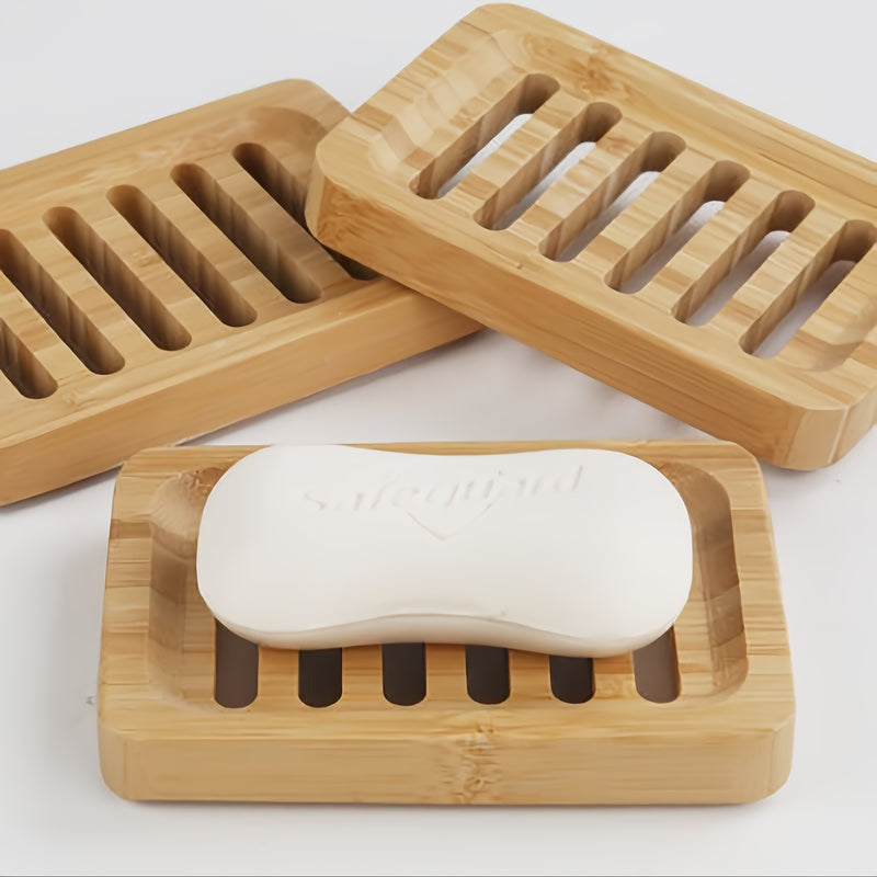Jabonera de Bambú de Alta Calidad con Bandeja de Drenaje Automático - Soporte de Jabón de Madera Rectangular para Ducha, Baño y Cocina - Color Natural