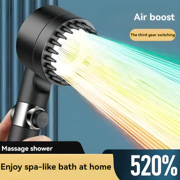1 cabezal de ducha de mano presurizado con tecnología Air Boost y 3 modos ajustables, redondo, para montar en la pared, ideal para un baño relajante como en un spa en casa, accesorio elegante para el baño