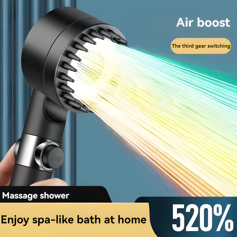 1 cabezal de ducha de mano presurizado con tecnología Air Boost y 3 modos ajustables, redondo, para montar en la pared, ideal para un baño relajante como en un spa en casa, accesorio elegante para el baño