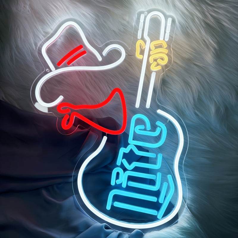 LIUYANG Letrero de neón de guitarra regulable, arte de pared LED alimentado por USB, controlado por botón, para decoración de bar, cueva de hombre, pub, restaurante, no requiere batería