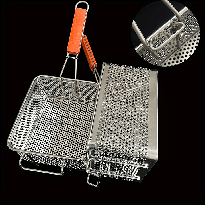 Cesta de freír de acero inoxidable con asa - Accesorio de filtración de aceite de metal para freidor de aire/freidor profundo, fácil limpieza, herramienta de cocina duradera