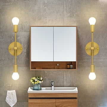 2 piezas, luz de pared clásica de doble cabeza, dorado mate, material de hierro, instalación horizontal/vertical, adecuada para baño, tocador, cabecera de cama, cocina, sala de estar, balcón, espacio interior, base E27, bombilla no incluida.