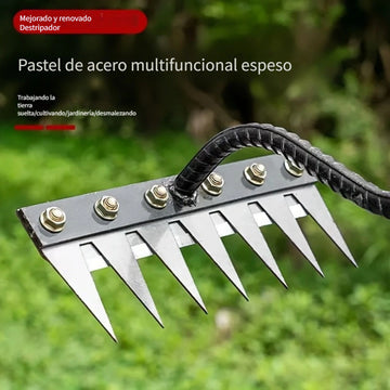 Una rastrilla de hierro de carbono de alta resistencia para jardinería - Rastrilla de mano de hierro para jardinería y aéreo de suelo, el mango no está incluido.