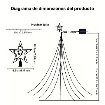 Luces de cadena con cascada de estrellas, 1 unidad, energía solar, 8 modos, ≤36V, plástico PPSU, batería de litio, para jardín, ventana, cortina, patio, árbol de Navidad, fiesta, hogar, boda, decoración navideña