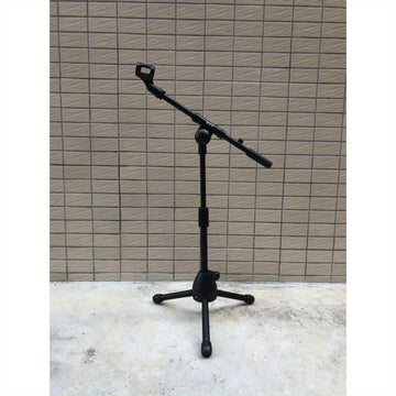 Soporte de micrófono negro ajustable de altura con brazo - Base de trípode de metal resistente para guitarra, Ergu y instrumentos - Perfecto para grabaciones y actuaciones, configuración de equipo de música, acabado metálico elegante, construcción durade
