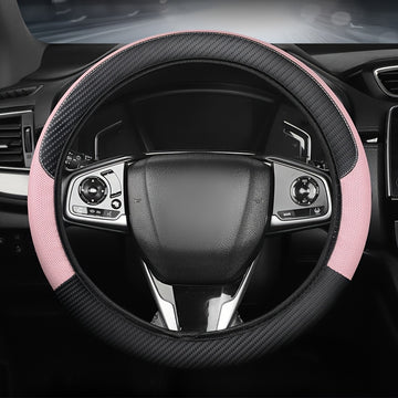 Funda de volante de cuero sintético de ajuste universal con diseño de malla y fibra de carbono - Transpirable, antideslizante, para todas las estaciones, sin anillo interior, se ajusta a la mayoría de los coches, correas de motocicleta | Funda de volante