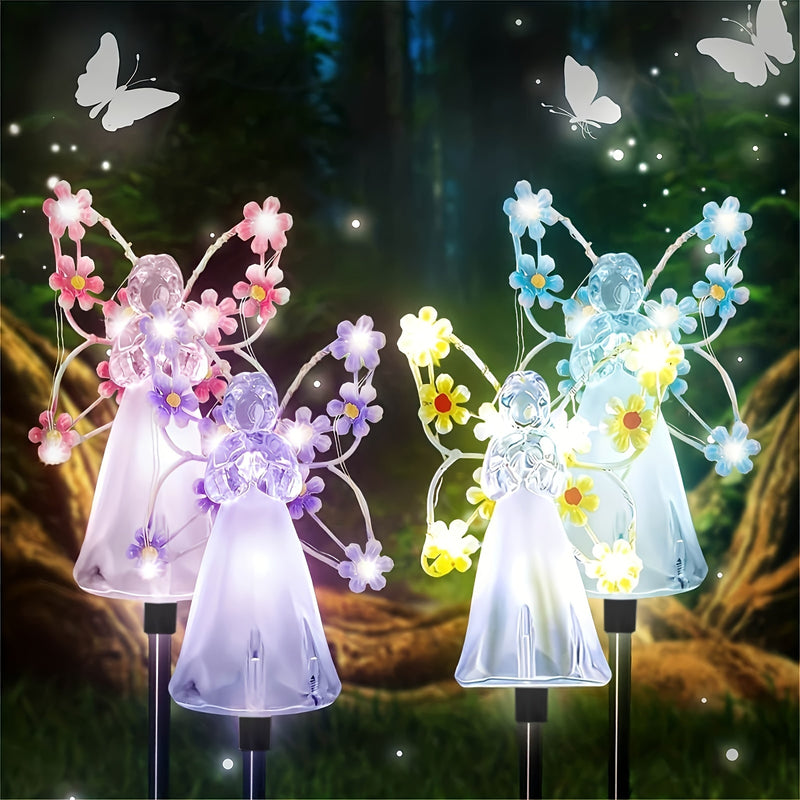 1pc Luz de Ángel Solares para Jardín con Estaca - Luces Solares Exteriores de Ángel Eterno con 7 LED para Decoración de Tumbas en Cementerios, Regalo Conmemorativo, Arte Navideño para el Patio, Regalo de Condolencia