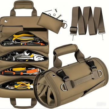 Bolsa de herramientas multiusos resistente - Caja de herramientas con cremallera amplia y múltiples compartimentos para camping, jardinería y entusiastas de bricolaje - Tela negra, lavable en máquina, equipo de camping y accesorios, almacenamiento organi