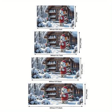 2D Banner de puerta, 1 pieza, Oso polar navideño festivo con banner de puerta de chocolate caliente - Poliéster, escena de cabaña nevada, ideal para decoraciones navideñas, bodas y celebraciones de jardín al aire libre, decoraciones navideñas